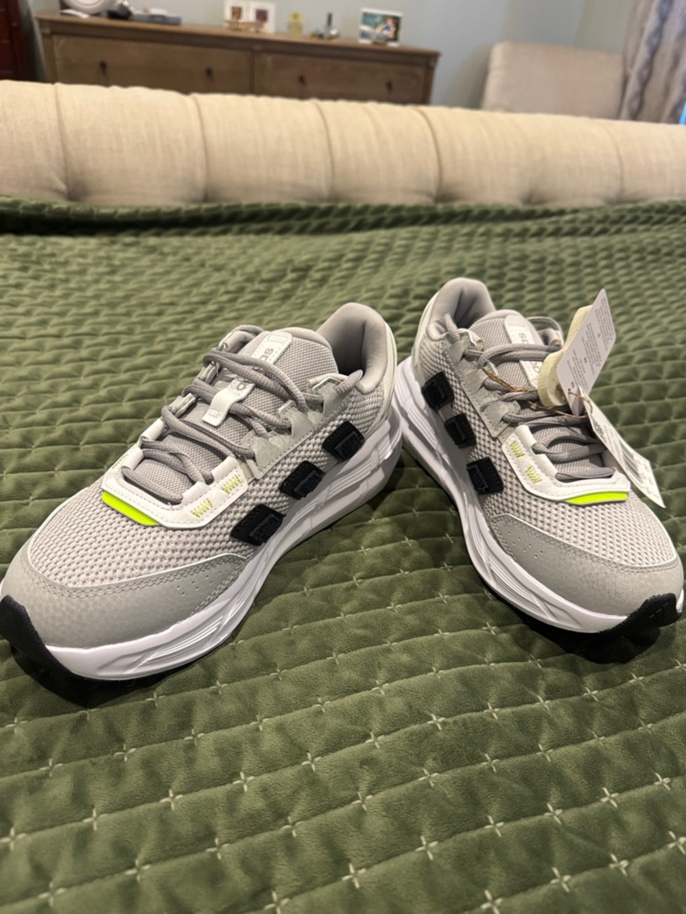 adidas Gray Athletic Sneakers with Black and Neon Yellow Accents